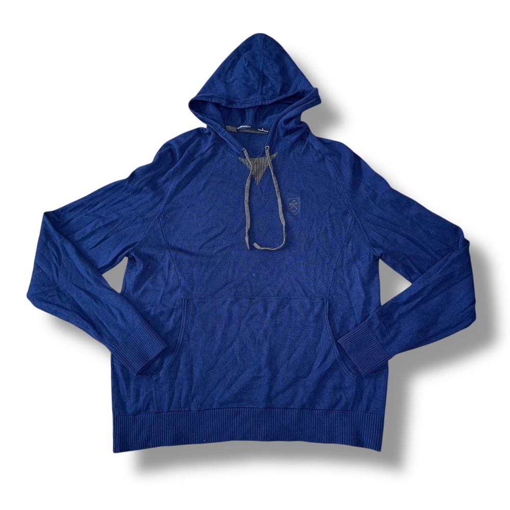 B. Draddy‎ Mens Blue Knit Hoodie Long Sleeve Pocket Pullover Sweater L